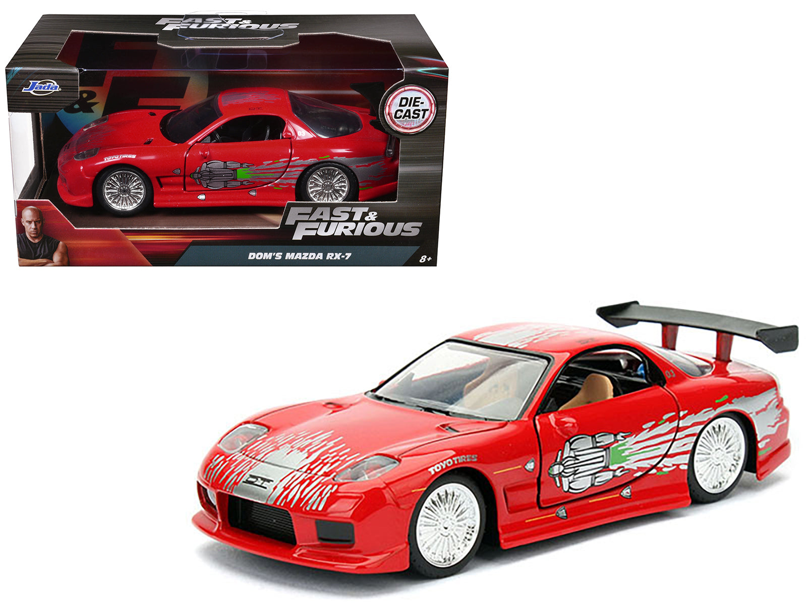 Dom's Mazda RX-7 Red with Graphics "Fast & Furious" Movie 1/32 Diecast Model Car by Jada-DiecastModeler.com