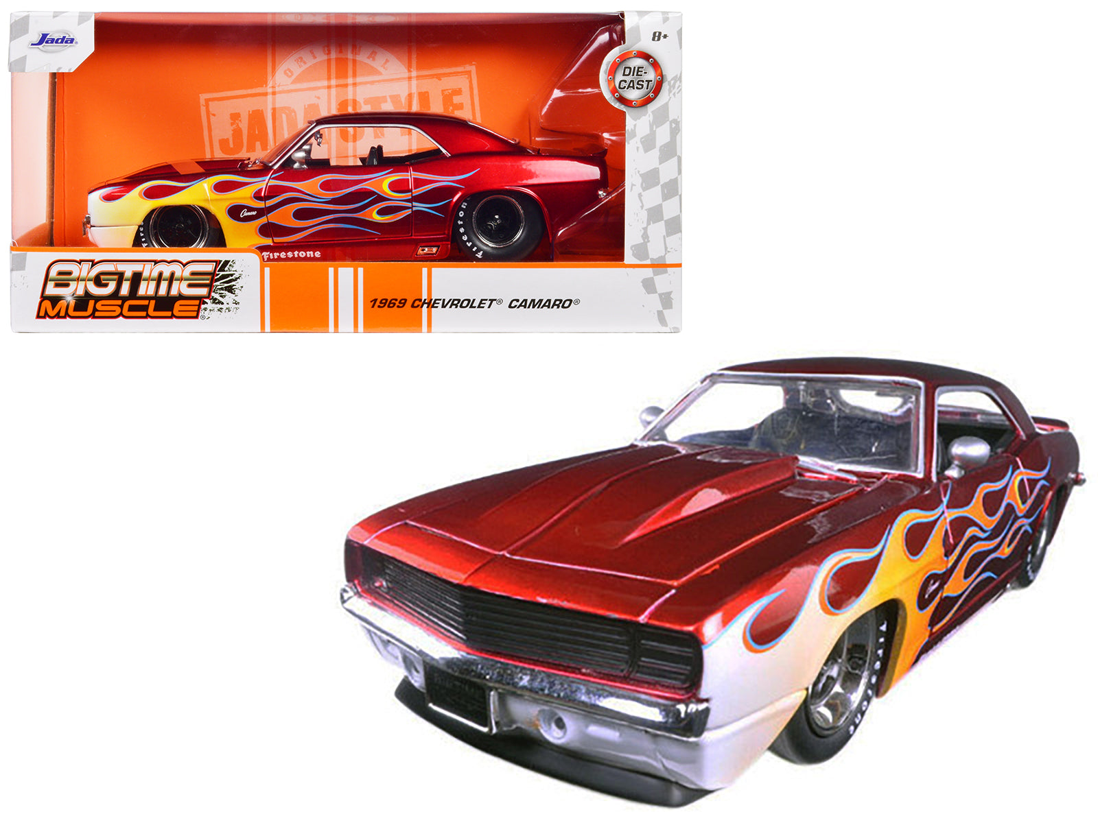 1969 Chevrolet Camaro Red with Flames 1/24 Diecast Model Car by Jada-DiecastModeler.com