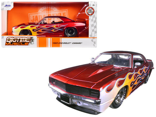 1969 Chevrolet Camaro Red with Flames 1/24 Diecast Model Car by Jada-DiecastModeler.com