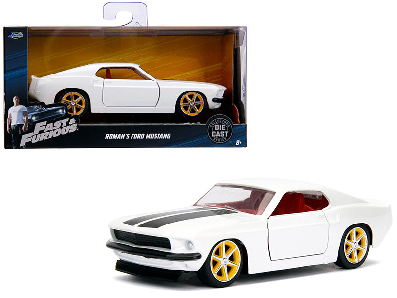 Roman's Ford Mustang White with Black Stripes and Red Interior "Fast & Furious" Movie 1/32 Diecast Model Car by Jada-DiecastModeler.com