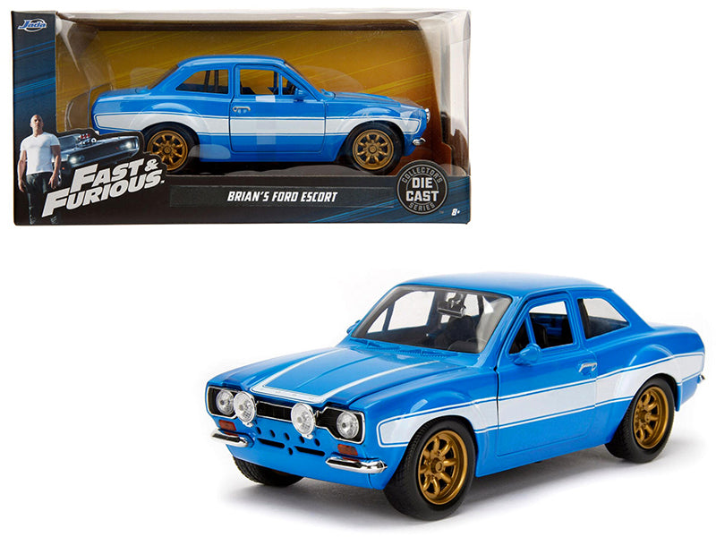 1970 Brian's Ford Escort Blue with White Stripes "Fast & Furious" Movie 1/24 Diecast Model Car by Jada-DiecastModeler.com