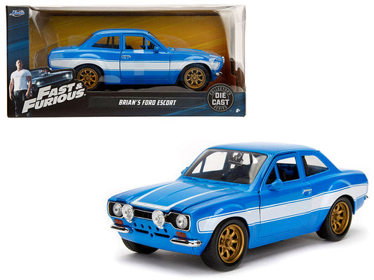 1970 Brian's Ford Escort Blue with White Stripes "Fast & Furious" Movie 1/24 Diecast Model Car by Jada-DiecastModeler.com