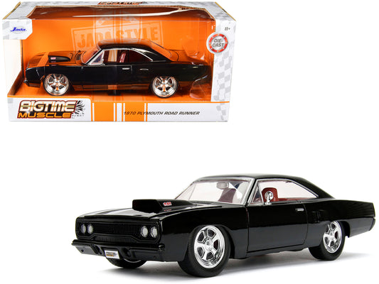 1970 Plymouth Road Runner 440 Black with Red Interior "Bigtime Muscle" Series 1/24 Diecast Model Car by Jada-DiecastModeler.com