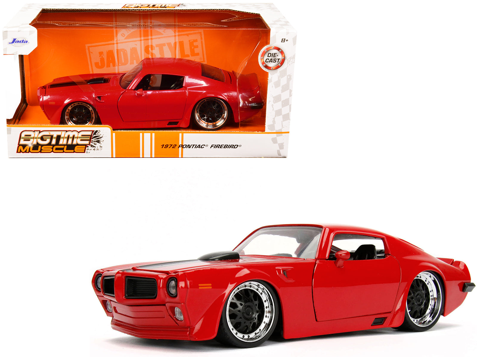 1972 Pontiac Firebird Red with Black Hood Stripe "Bigtime Muscle" Series 1/24 Diecast Model Car by Jada-DiecastModeler.com