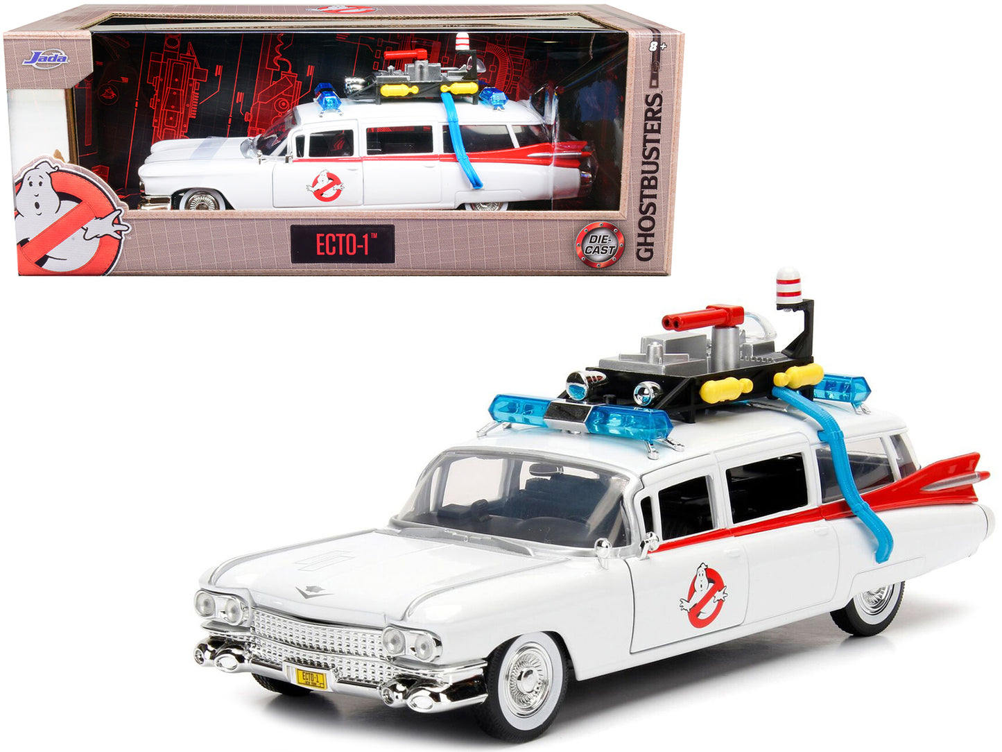 1959 Cadillac Ambulance Ecto-1 White "Ghostbusters" Movie "Hollywood Rides" Series 1/24 Diecast Model Car by Jada-DiecastModeler.com