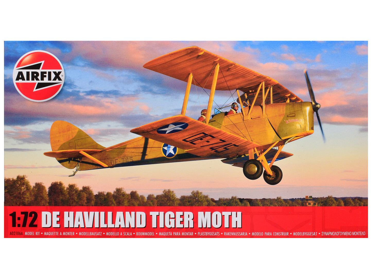 Level 2 Model Kit De Havilland Tiger Moth Aircraft with 2 Scheme Options 1/72 Plastic Model Kit by Airfix-DiecastModeler.com
