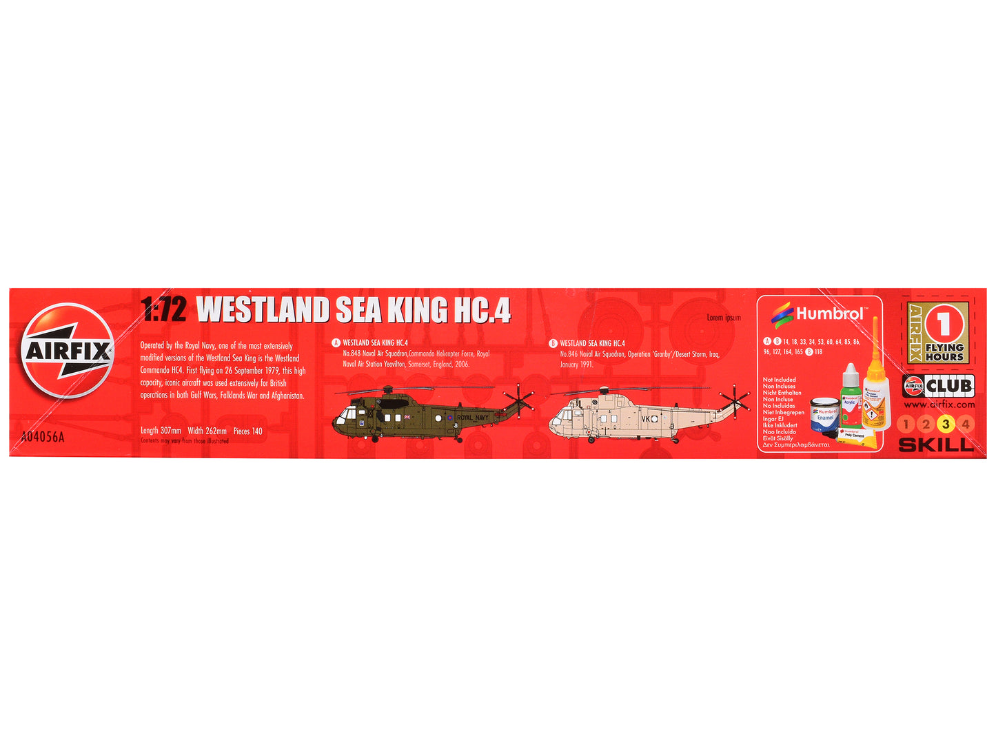 Level 3 Model Kit Westland Sea King HC.4 Helicopter with 2 Scheme Options 1/72 Plastic Model Kit by Airfix-DiecastModeler.com