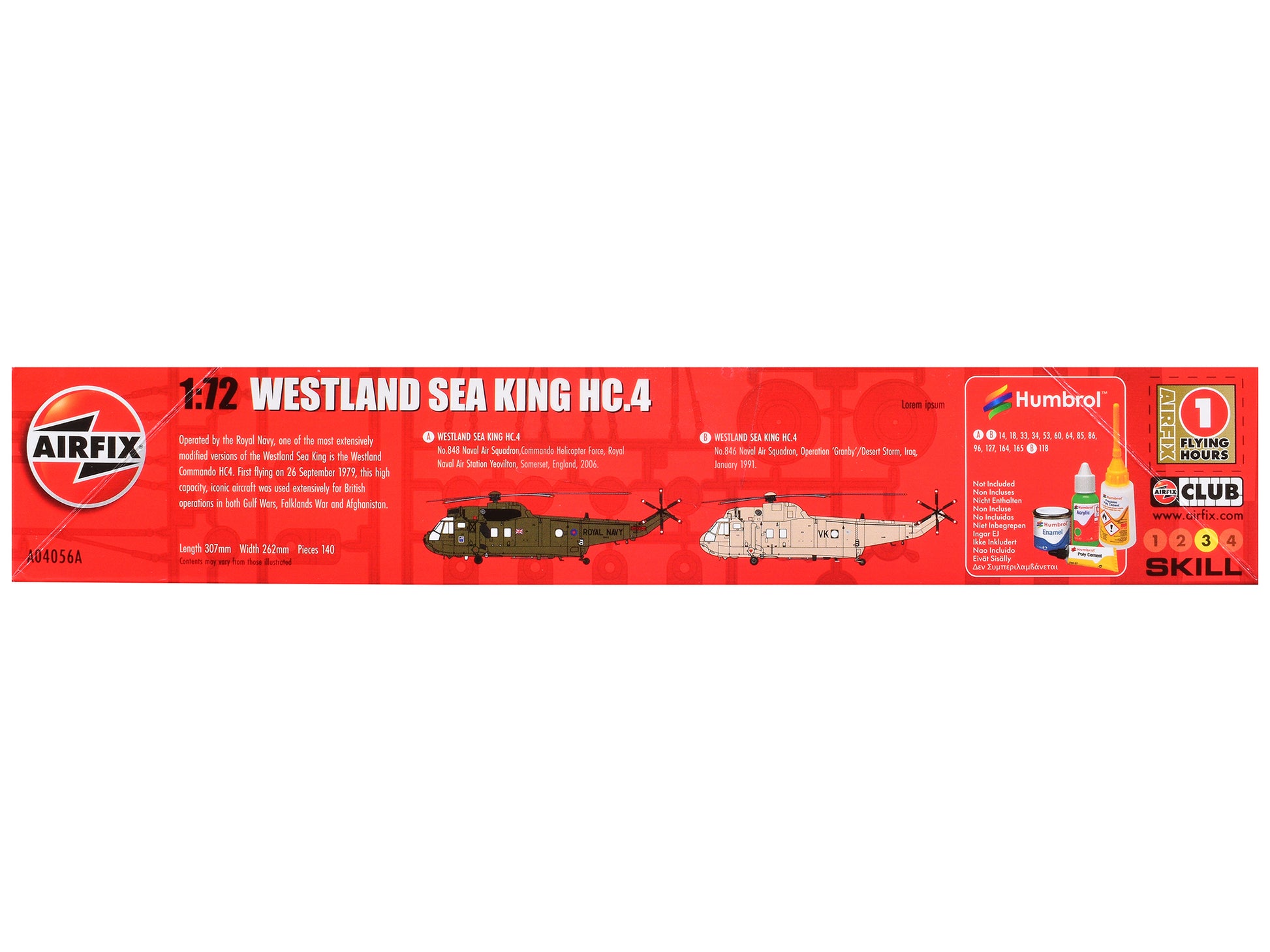Level 3 Model Kit Westland Sea King HC.4 Helicopter with 2 Scheme Options 1/72 Plastic Model Kit by Airfix-DiecastModeler.com