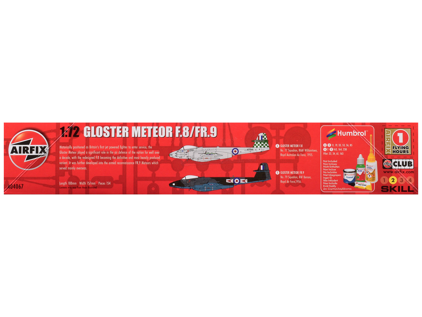 Level 2 Model Kit Gloster Meteor F.8/FR.9 Fighter Aircraft with 2 Scheme Options 1/72 Plastic Model Kit by Airfix