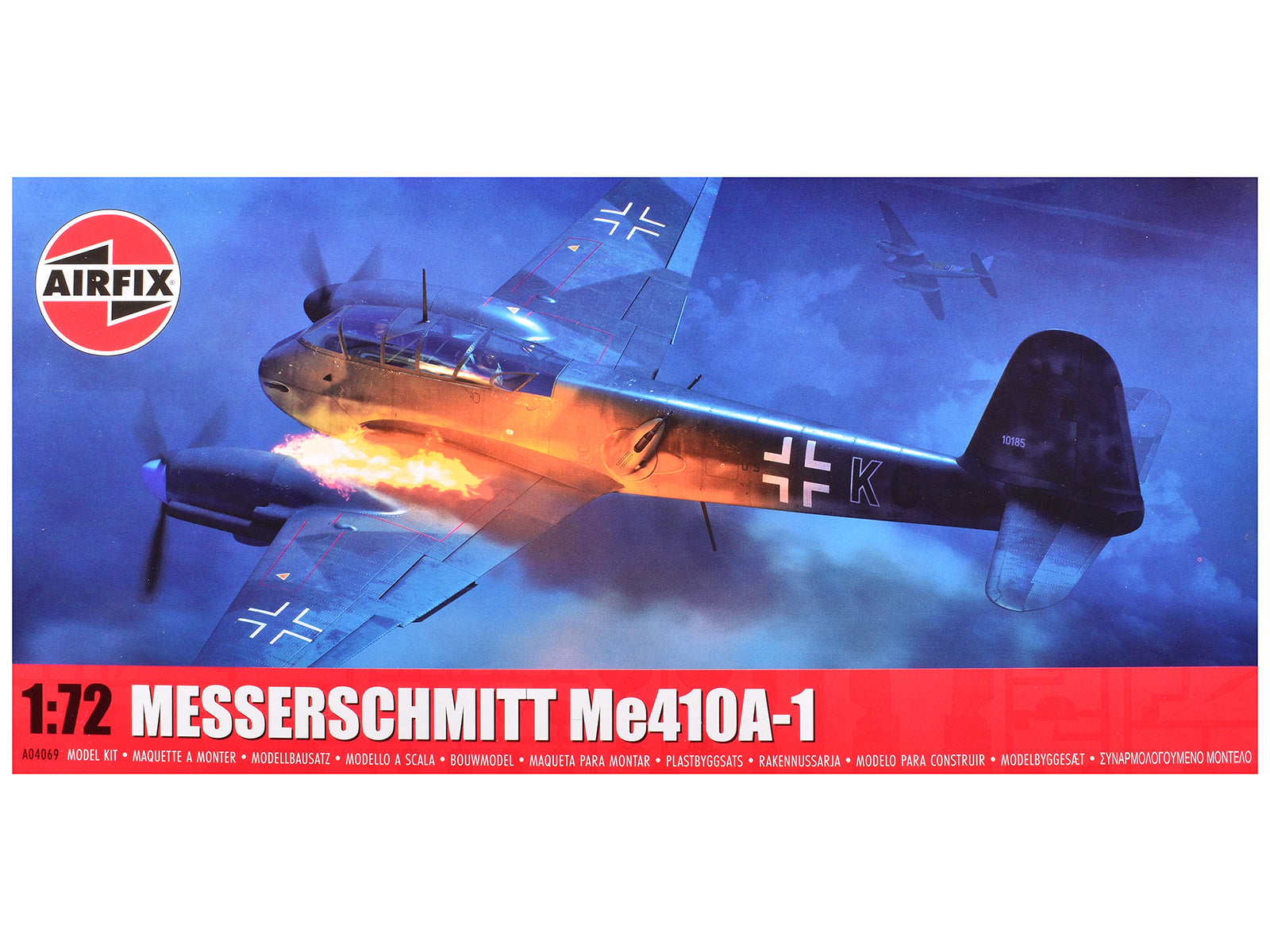 Level 2 Model Kit Messerschmitt Me410A-1 Fighter Aircraft with 2 Scheme Options 1/72 Plastic Model Kit by Airfix-DiecastModeler.com