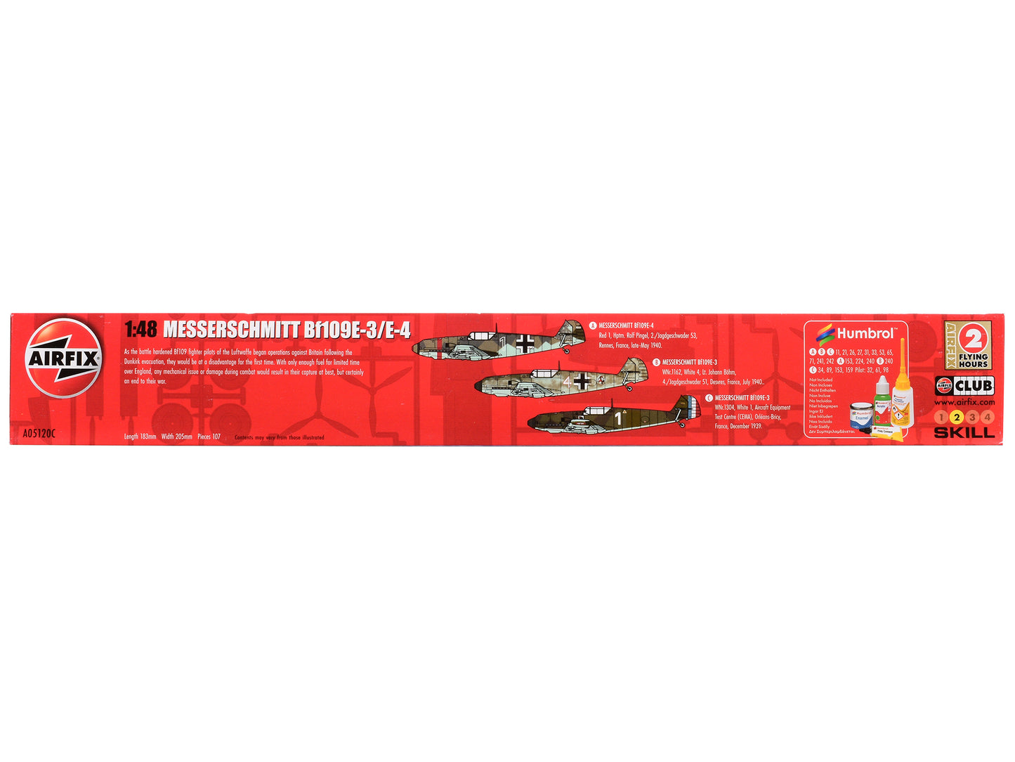 Level 2 Model Kit Messerschmitt Bf109E-3/E-4 Fighter Aircraft with Scheme Options 1/48 Plastic Model Kit by Airfix-DiecastModeler.com
