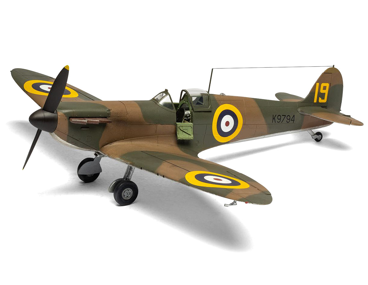 Level 2 Model Kit Supermarine Spitfire Mk.I Fighter Aircraft with 3 Scheme Options 1/48 Plastic Model Kit by Airfix
