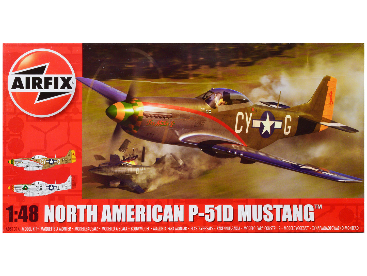 Level 2 Model Kit North American P-51D Mustang Fighter Aircraft with 2 Scheme Options 1/48 Plastic Model Kit by Airfix-DiecastModeler.com