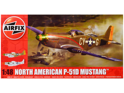 Level 2 Model Kit North American P-51D Mustang Fighter Aircraft with 2 Scheme Options 1/48 Plastic Model Kit by Airfix-DiecastModeler.com