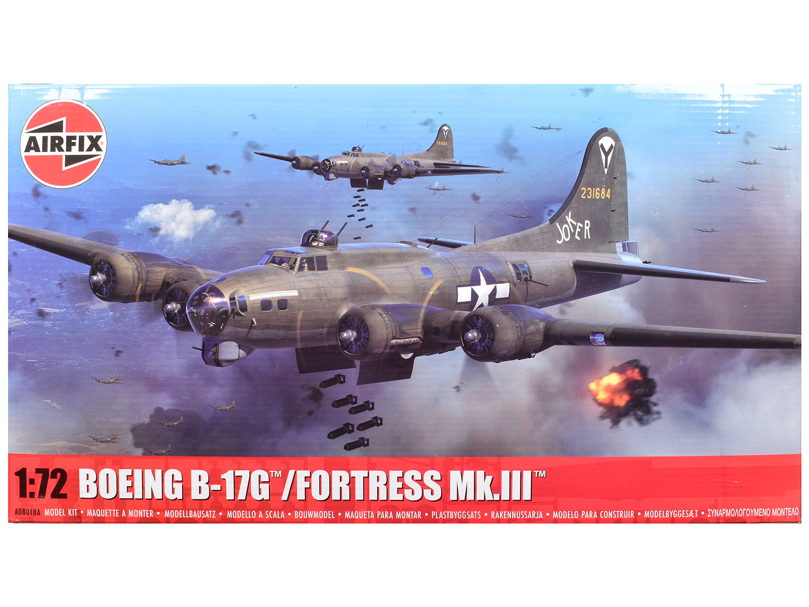 Level 3 Model Kit Boeing B-17G/Fortress Mk.III Aircraft with 2 Scheme Options 1/72 Plastic Model Kit by Airfix-DiecastModeler.com