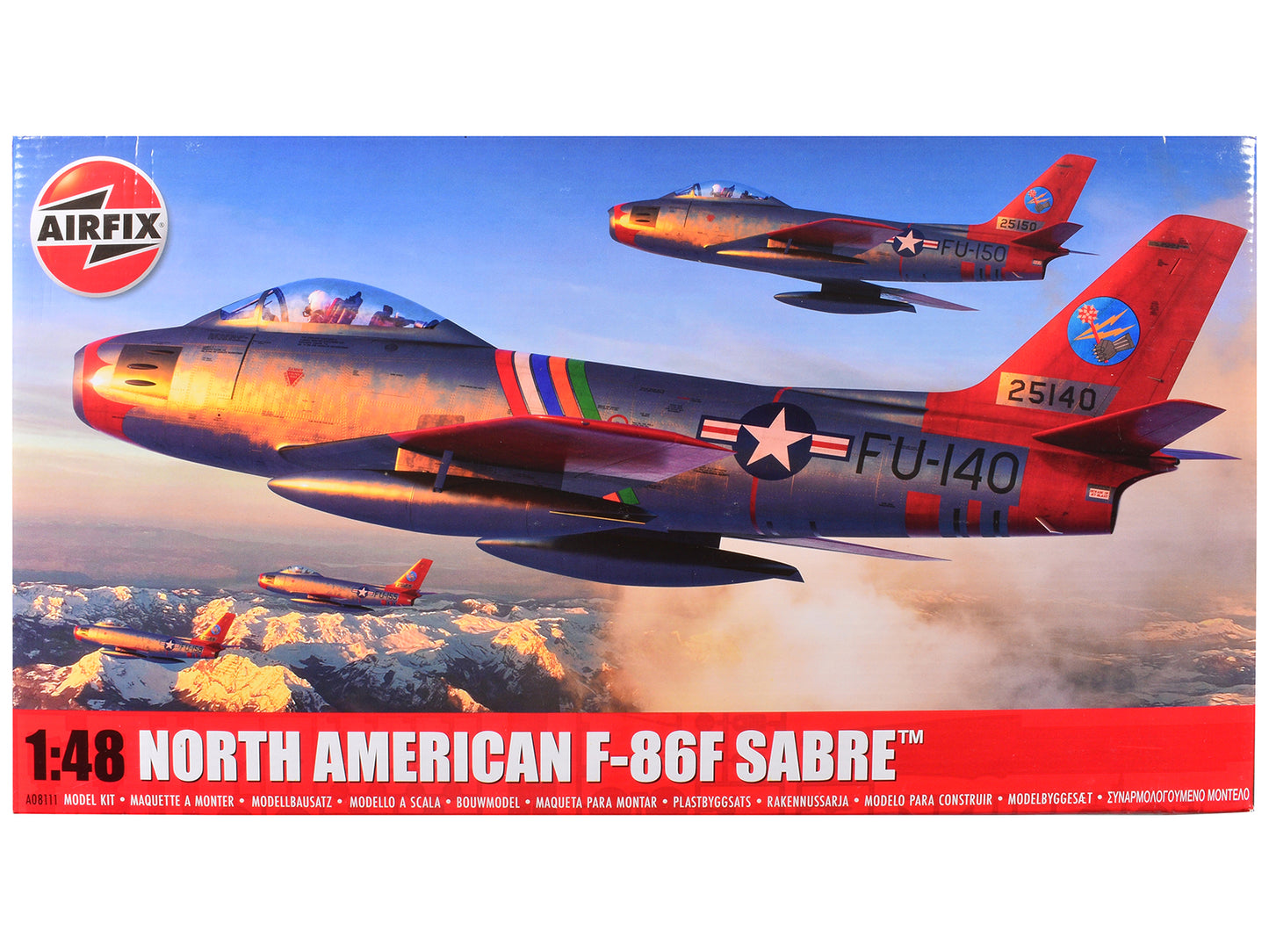 Level 2 Model Kit North American F-86F Sabre Aircraft with 2 Scheme Options 1/48 Plastic Model Kit by Airfix-DiecastModeler.com