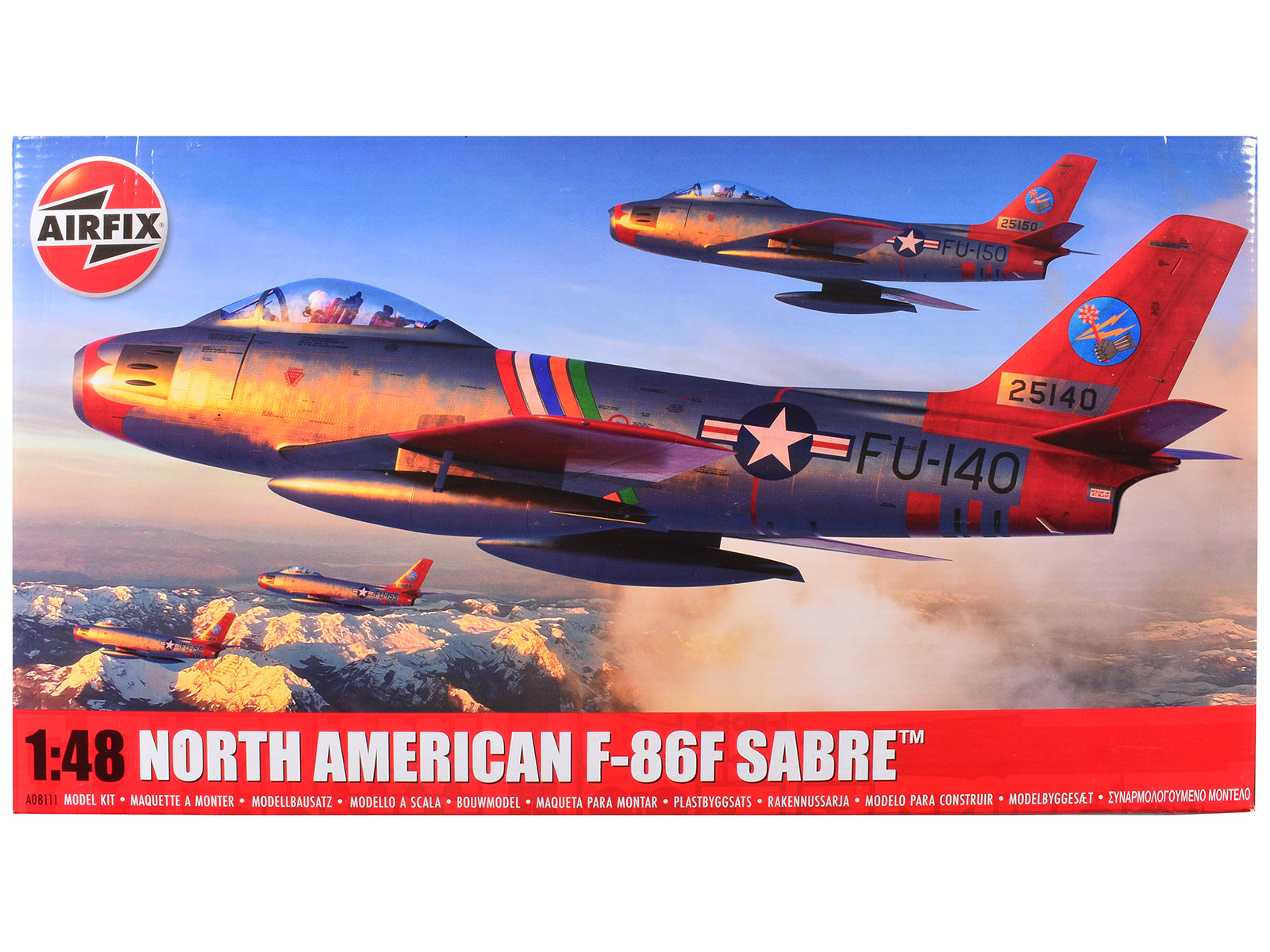 Level 2 Model Kit North American F-86F Sabre Aircraft with 2 Scheme Options 1/48 Plastic Model Kit by Airfix-DiecastModeler.com