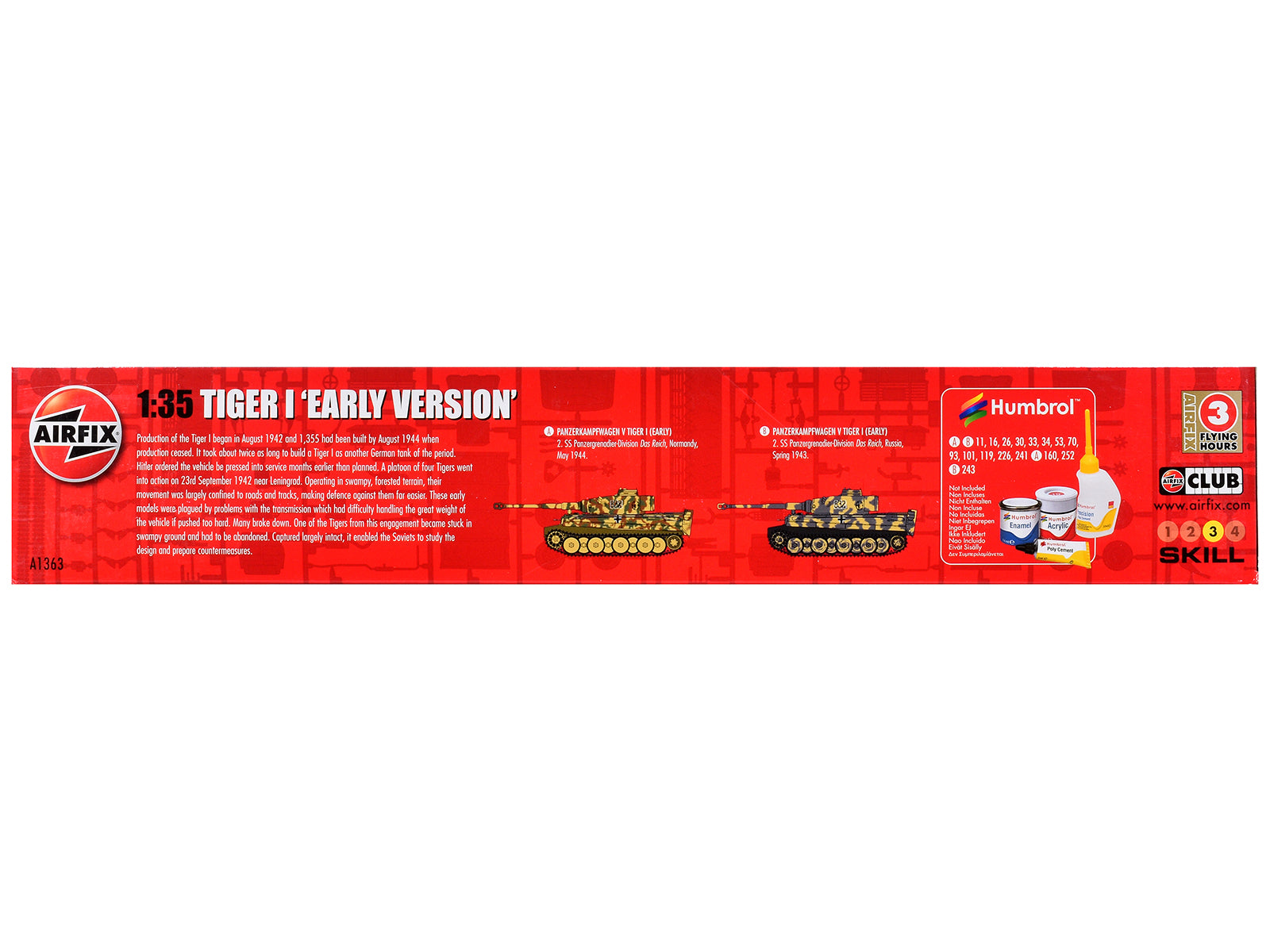 Level 3 Model Kit German Tiger I "Early Version" Tank with 2 Scheme Options 1/35 Plastic Model Kit by Airfix-DiecastModeler.com