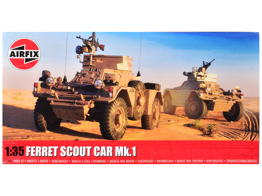 Level 2 Model Kit Ferret Scout Mk.1 Armored Car with 3 Scheme Options 1/35 Plastic Model Kit by Airfix