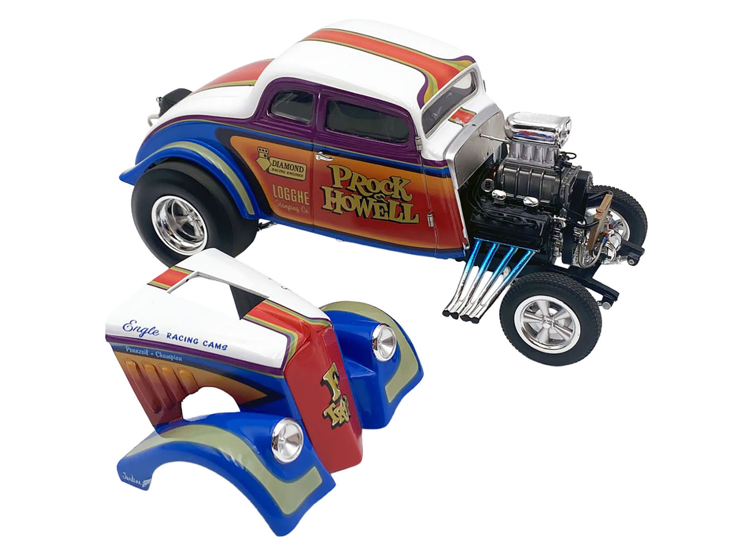 1933 Gasser "Prock & Howell - F Troop" Blue and White with Stripes Limited Edition to 348 pieces Worldwide 1/18 Diecast Model Car by ACME