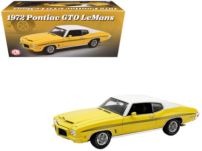 1972 Pontiac GTO LeMans Monarch Yellow with GTO Stripes and White Vinyl Top Limited Edition to 264 pieces Worldwide 1/18 Diecast Model Car by ACME-DiecastModeler.com