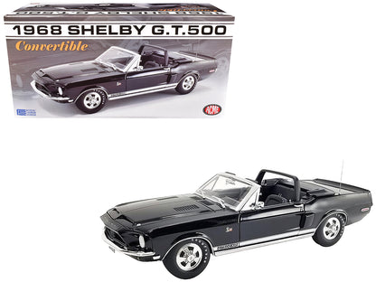 1968 Shelby GT500 KR Convertible Black with White Stripes Limited Edition to 480 pieces Worldwide 1/18 Diecast Model Car by ACME