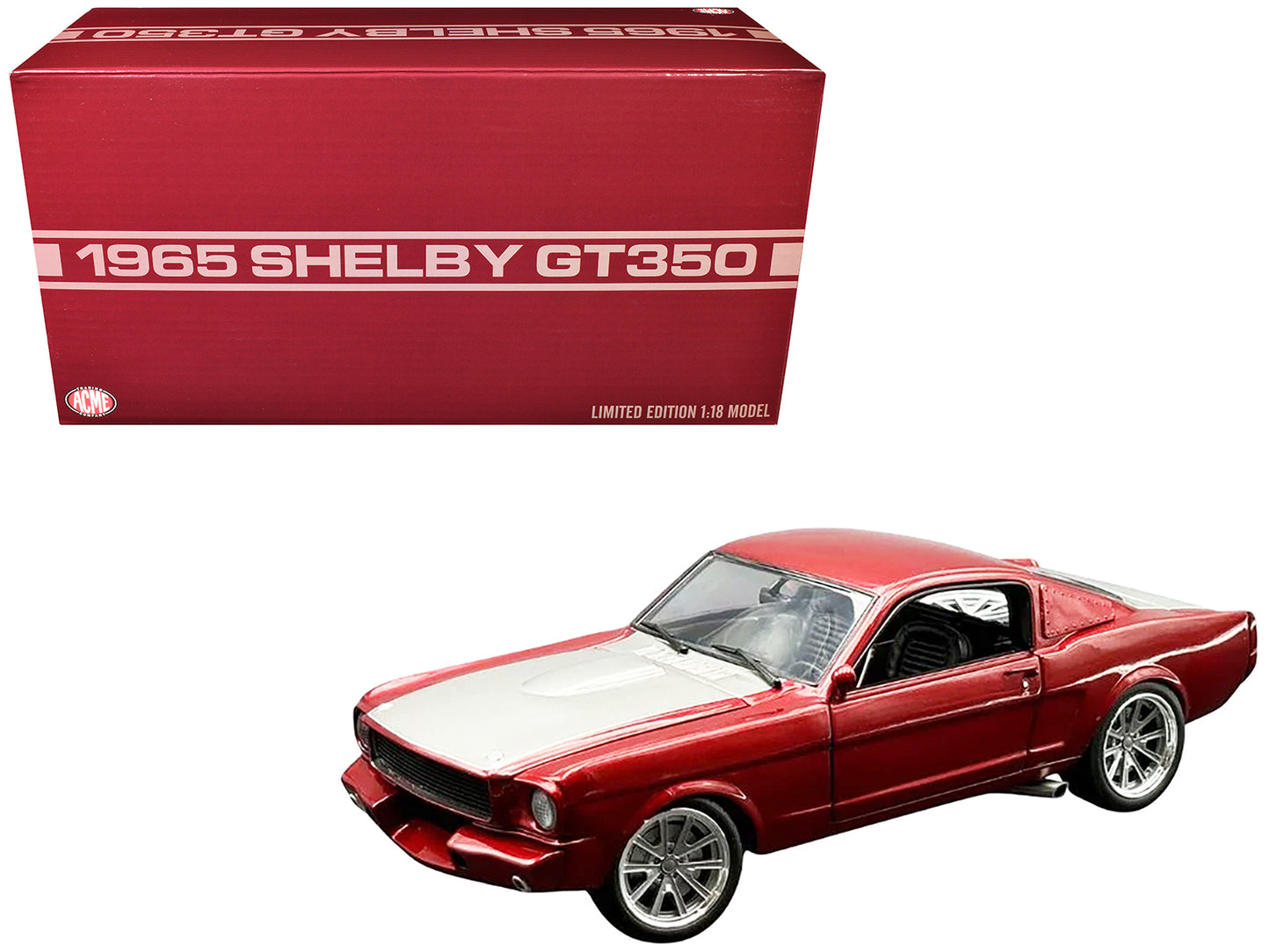 1965 Shelby GT350R Pro Touring Red Metallic with Silver Hood and Trunk Limited Edition to 350 pieces Worldwide 1/18 Diecast Model Car by ACME