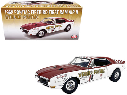 1968 Pontiac Firebird "First Ram Air II - Weidner Pontiac" White and Red with Stripes Limited Edition to 306 pieces Worldwide 1/18 Diecast Model Car by ACME-DiecastModeler.com