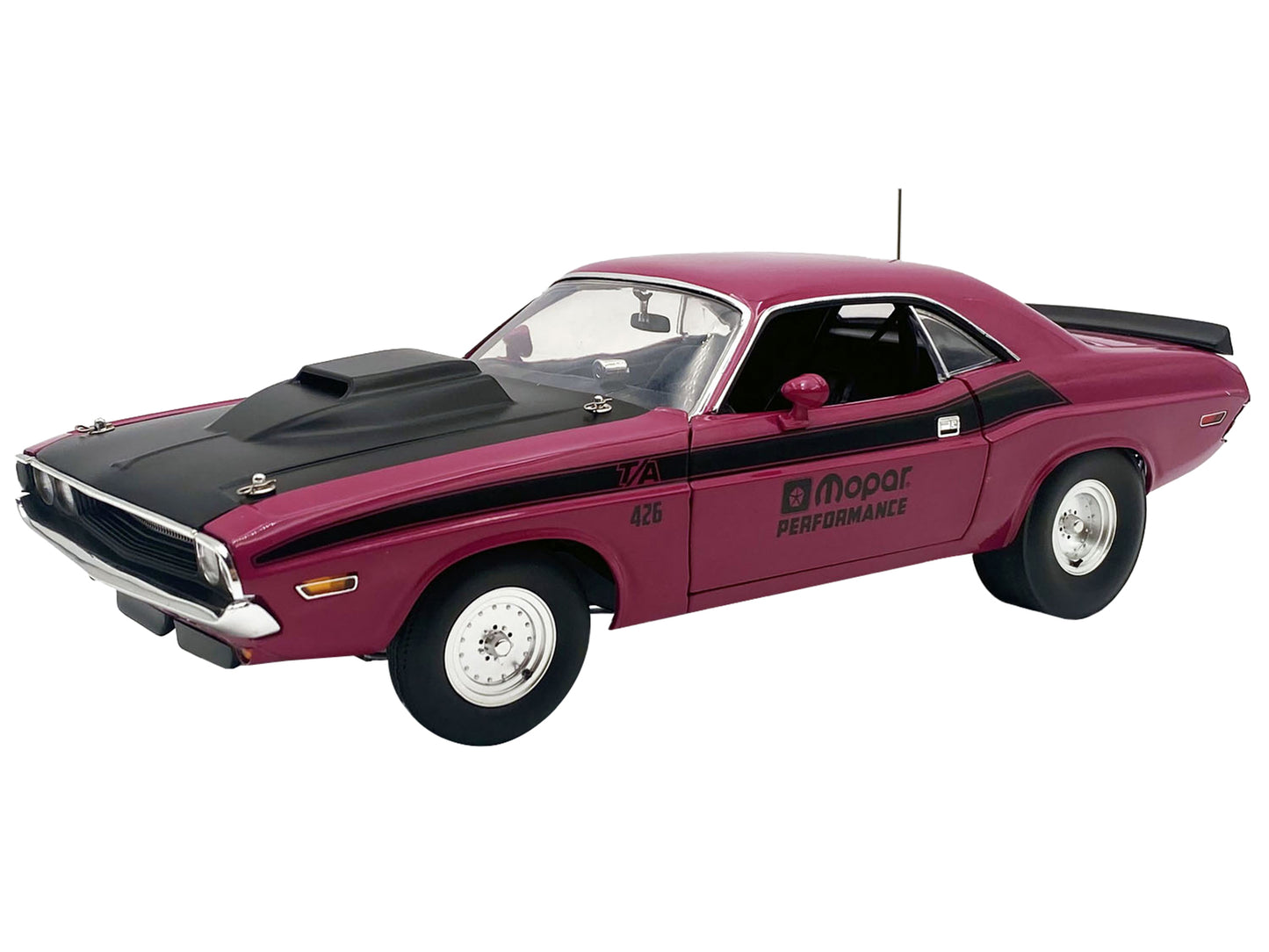 1970 Dodge Challenger T/A Pro Stock "Mopar Performance" Panther Pink with Black Stripes and Black Hood Limited Edition to 350 pieces Worldwide 1/18 Diecast Model Car by ACME