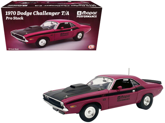 1970 Dodge Challenger T/A Pro Stock "Mopar Performance" Panther Pink with Black Stripes and Black Hood Limited Edition to 350 pieces Worldwide 1/18 Diecast Model Car by ACME