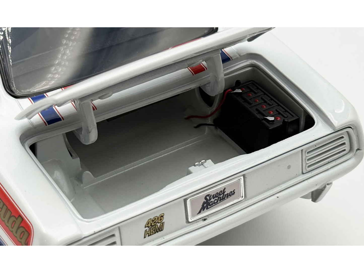 1970 Plymouth HEMI Cuda "Street Machine" White with Red and Blue Stripes Limited Edition to 366 pieces Worldwide 1/18 Diecast Model Car by ACME