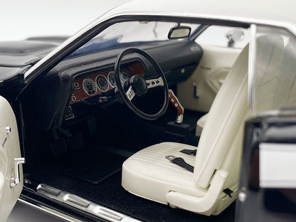 1972 Plymouth Cuda 340 Black with White Stripes Top and Interior Limited Edition to 490 pieces Worldwide 1/18 Diecast Model Car by ACME