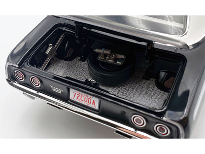 1972 Plymouth Cuda 340 Black with White Stripes Top and Interior Limited Edition to 490 pieces Worldwide 1/18 Diecast Model Car by ACME