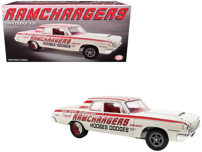 1964 Dodge 330 "Ramchargers" White with Red Graphics and Stripes Limited Edition to 504 pieces Worldwide 1/18 Diecast Model Car by ACME-DiecastModeler.com
