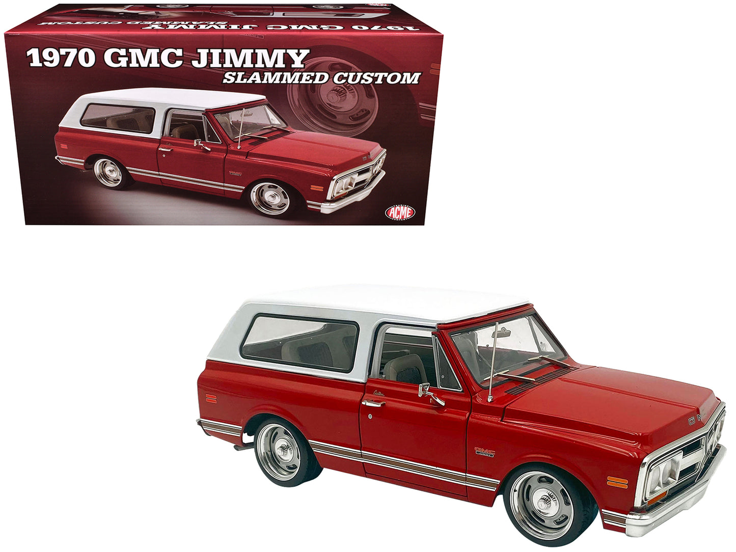 1970 GMC Jimmy Red Metallic with White Top "Slammed Custom" Limited Edition to 402 pieces Worldwide 1/18 Diecast Model Car by ACME