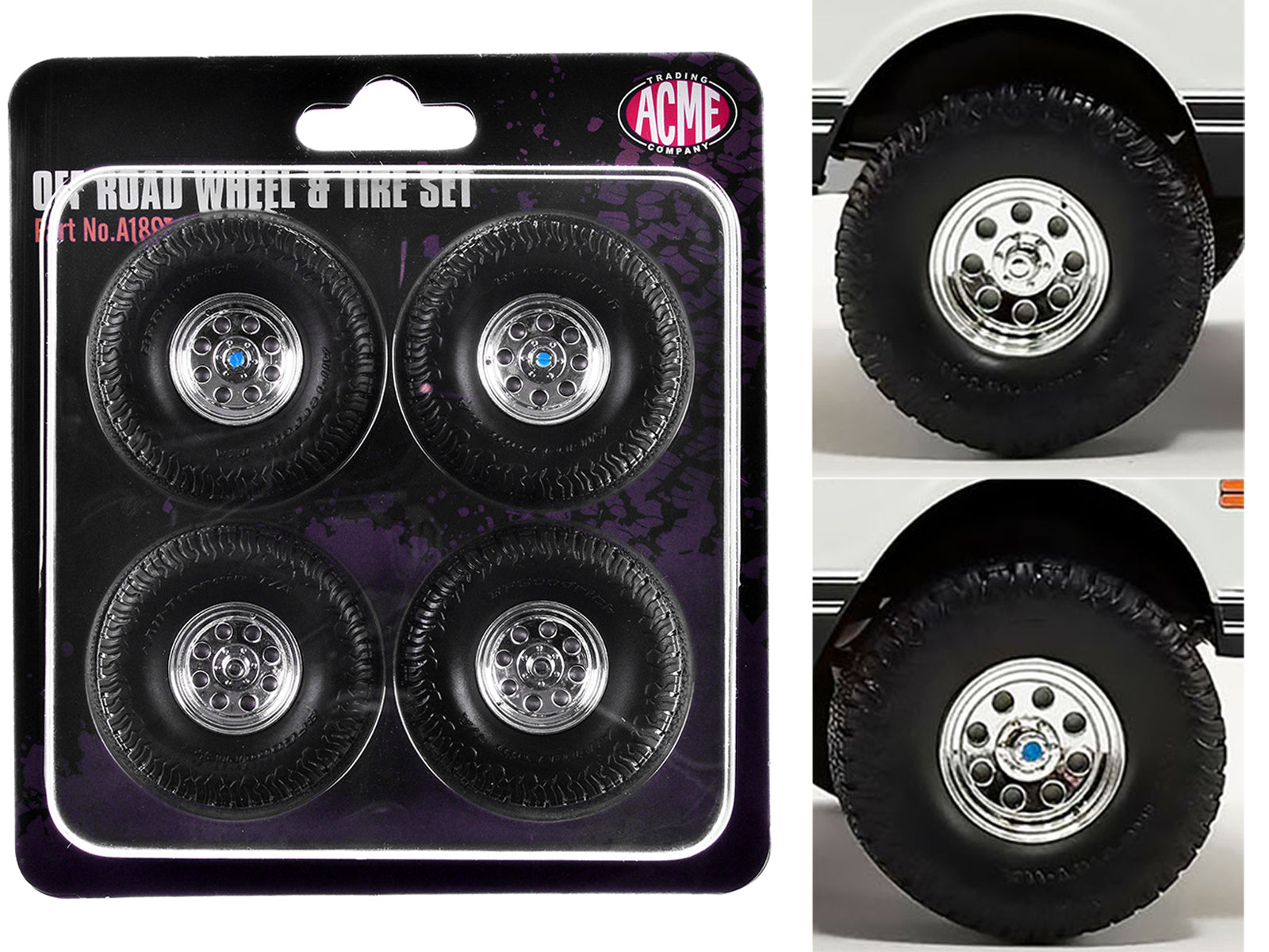 "Offroad" 35" Mag Wheel and Tire Set of 4 pieces from 1971 Chevrolet K5 Blazer for 1/18 Scale Models by ACME-DiecastModeler.com