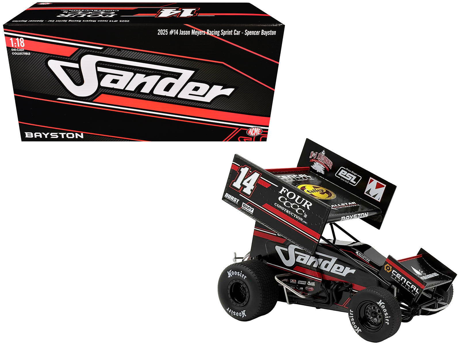 Winged Sprint Car #14 Spencer Bayston "Four CCCC's Construction - Sander" Jason Meyers Racing (2025) 1/18 Diecast Model Car by ACME-DiecastModeler.com