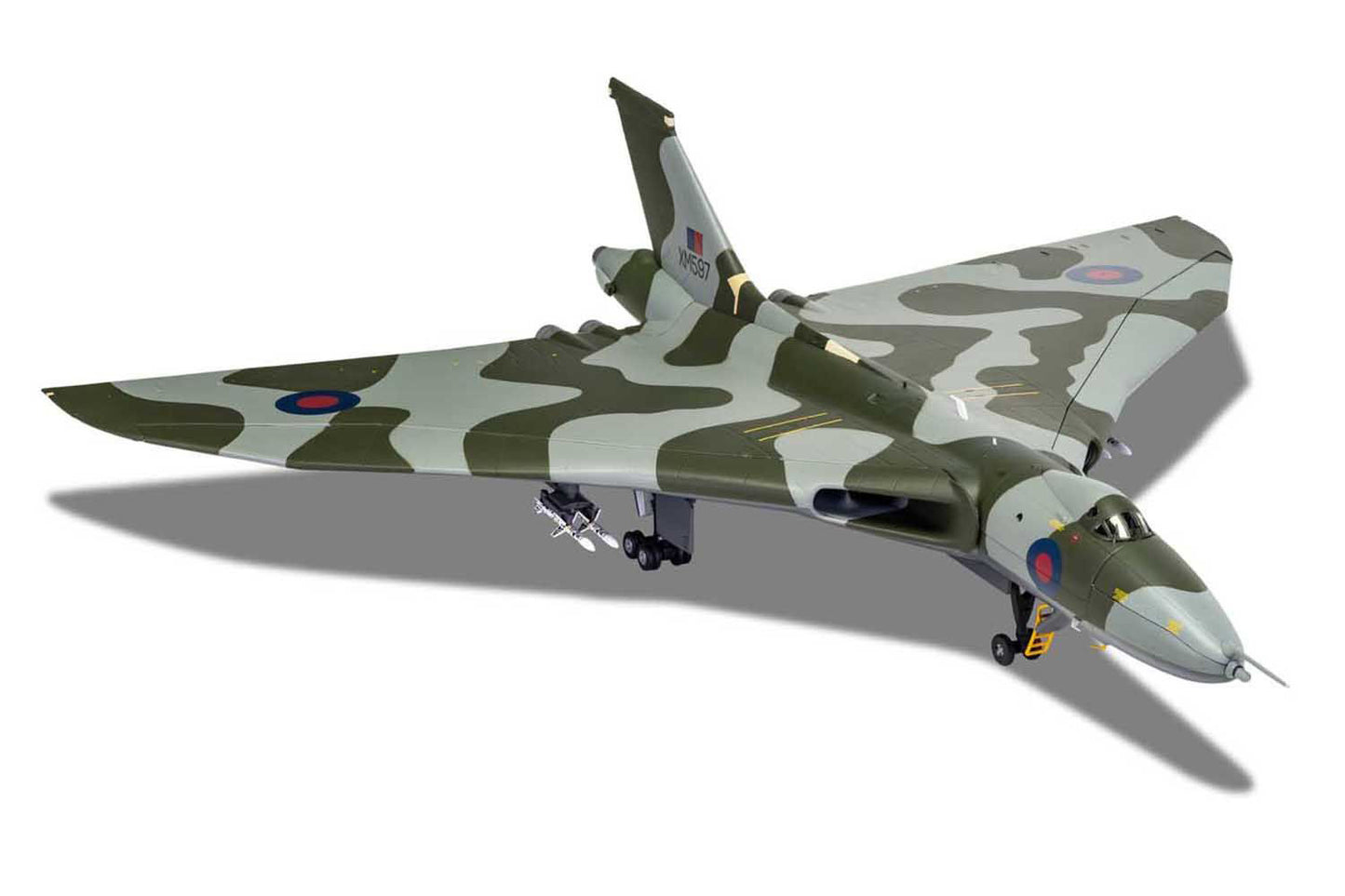 Avro Vulcan B2 Bomber Aircraft "XM597 'Black Buck 6 Shrike Missile Mission Rio de Janeiro Divert Aircraft Falklands War" (1982) British Royal Air Force "The Aviation Archive" Series 1/72 Diecast Model by Corgi-DiecastModeler.com