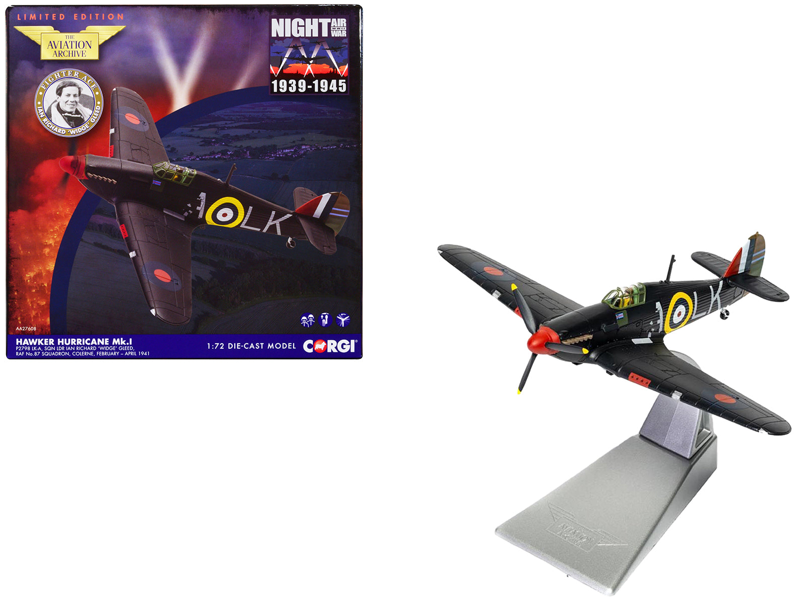 Hawker Hurricane Mk.I Fighter Aircraft "Sqn Ldr. Ian Richard 'Widge' Gleed No.87 Sqn Colerne" (1941) British Royal Air Force "The Aviation Archive" Series 1/72 Diecast Model by Corgi-DiecastModeler.com