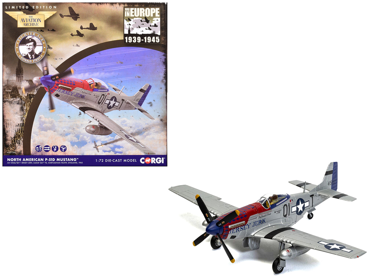 North American P-51D Mustang Aircraft "Jersey Jerk 361st Fighter Squadron Martlesham Heath" United States Army Air Forces "The Aviation Archive" Series 1/72 Diecast Model by Corgi-DiecastModeler.com