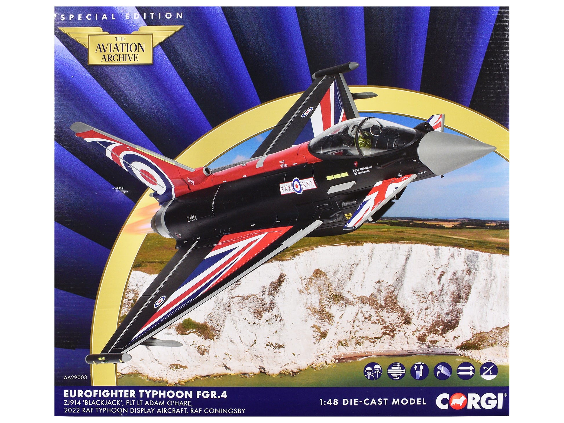 Eurofighter Typhoon FGR4 Aircraft "Blackjack RAF Typhoon Display Aircraft" (2022) British Royal Air Force "The Aviation Archive" Series 1/48 Diecast Model by Corgi-DiecastModeler.com