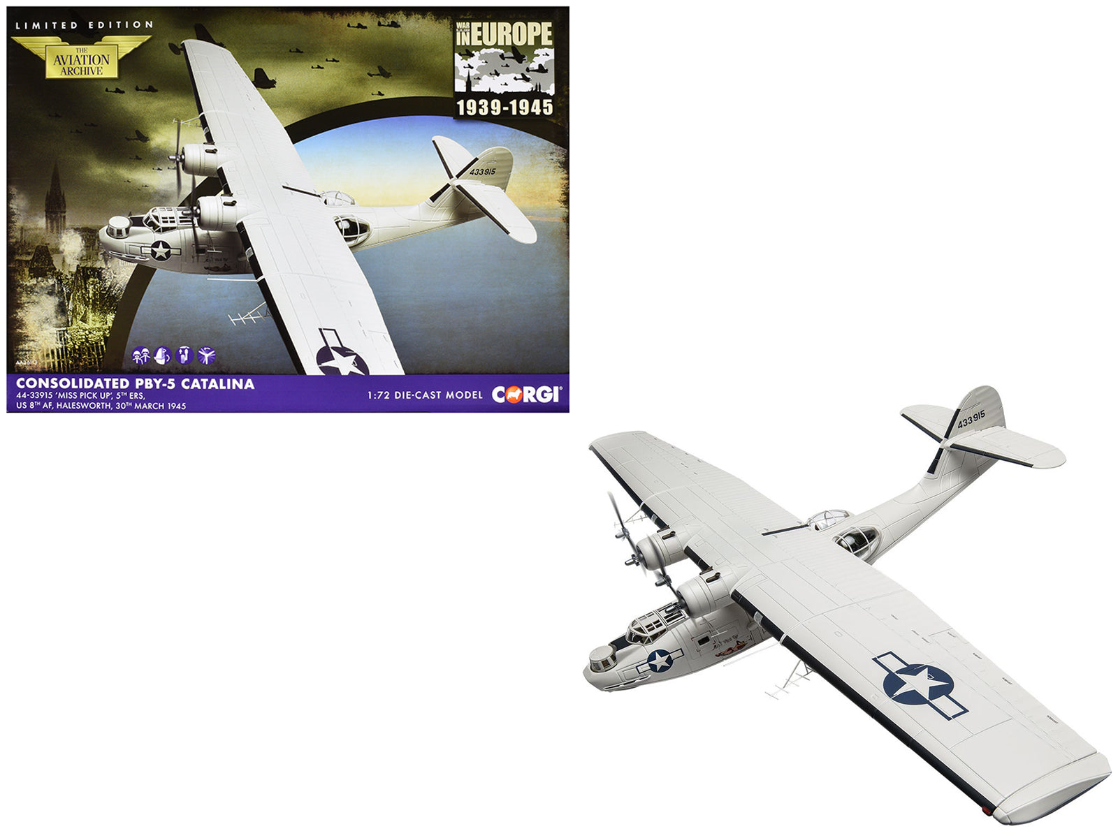 Consolidated PBY-5 Catalina Patrol Aircraft "Miss Pick Up 5th ERS 8th AF Halesworth" (1945) United States Army Air Forces "The Aviation Archive" Series 1/72 Diecast Model by Corgi-DiecastModeler.com