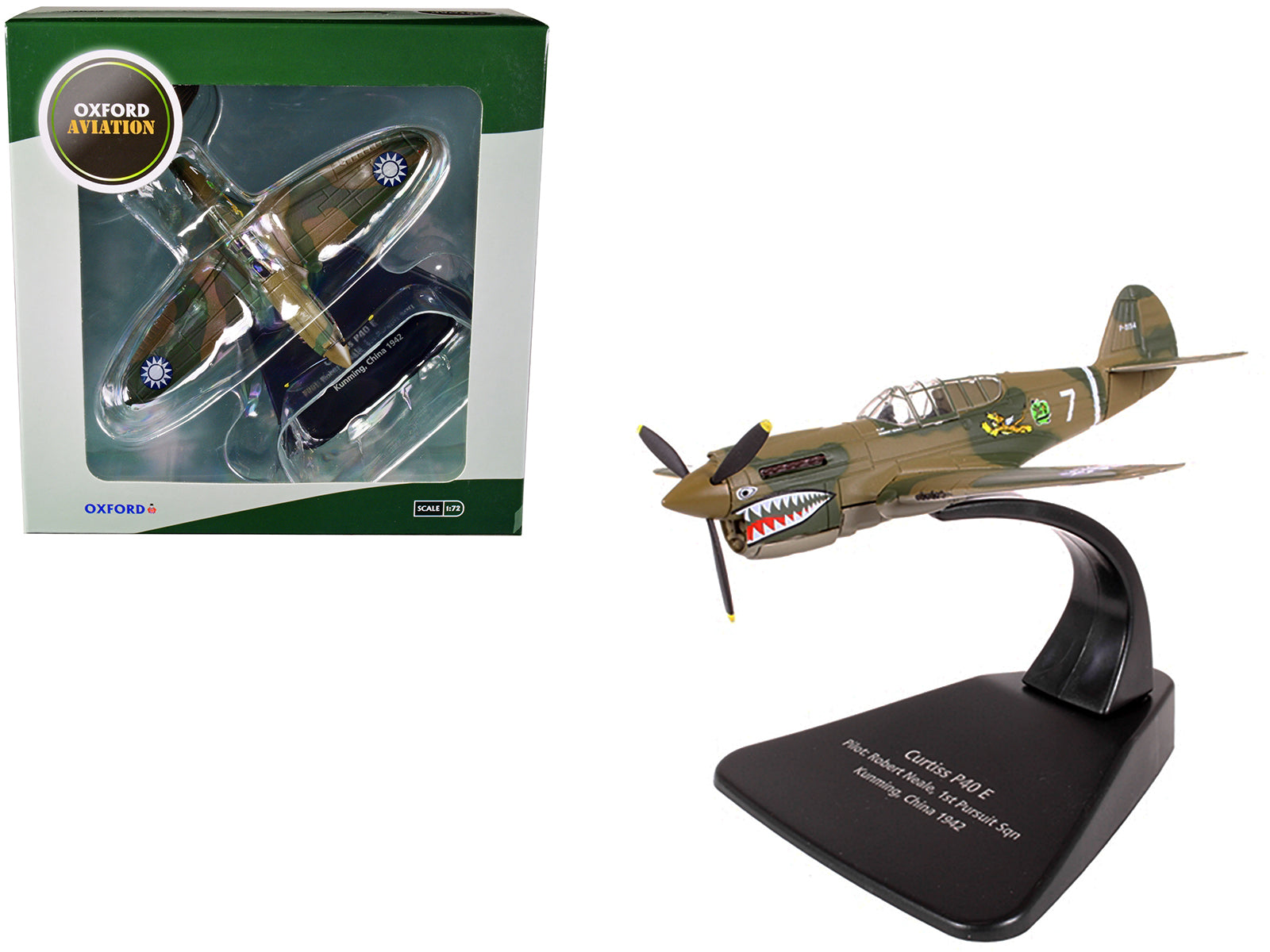 Curtiss P40 E Warhawk Fighter Plane Pilot: Robert Neale 1st Pursuit Squadron Kunming China (1944) "Oxford Aviation" Series 1/72 Diecast Model Airplane by Oxford Diecast-DiecastModeler.com