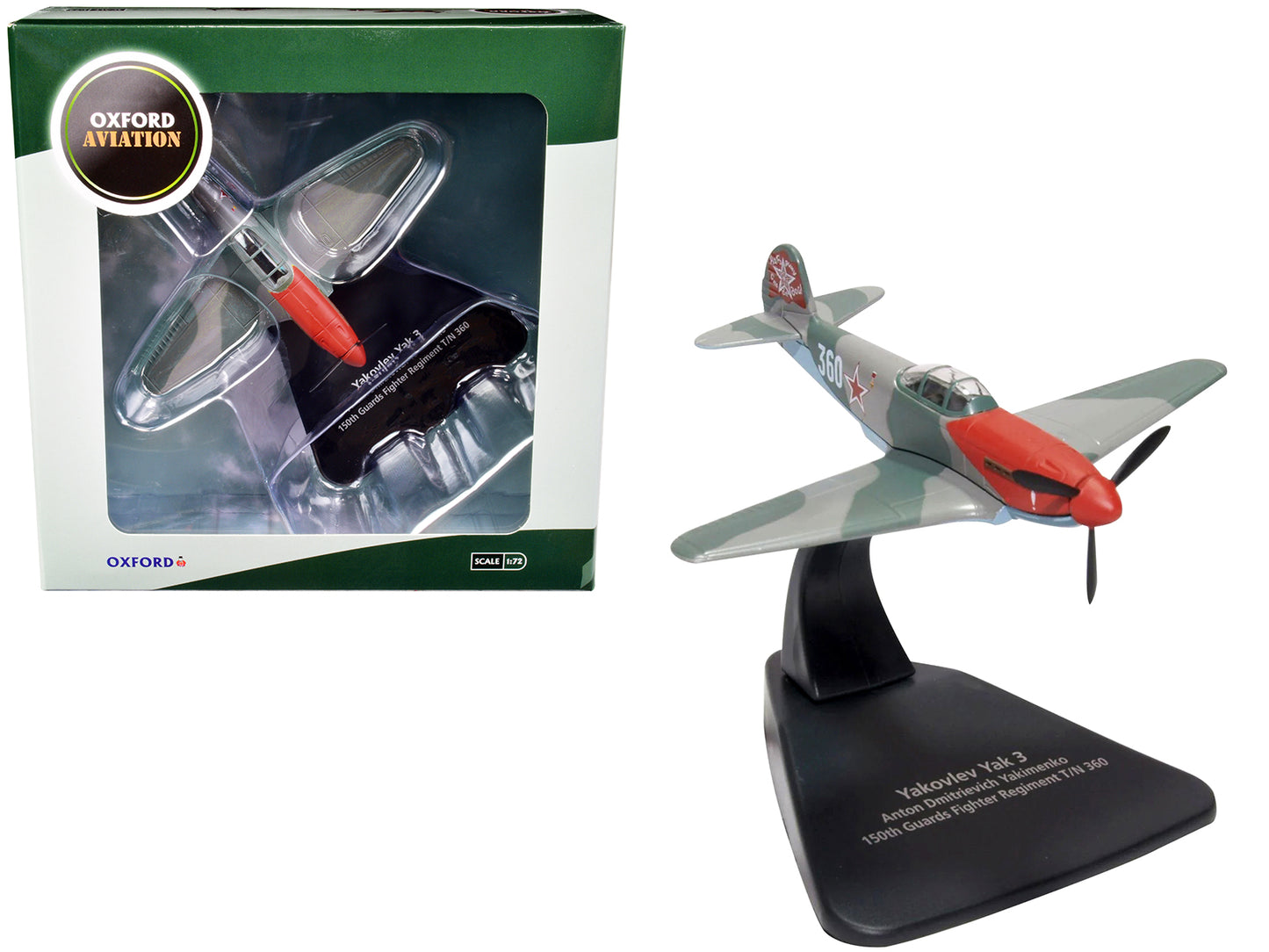 Yakovlev Yak 3 Fighter Aircraft "Anton Dmitrievich Yakimenko 150th Guards Fighter Regiment T/N 360" USSR "Oxford Aviation" Series 1/72 Diecast Model Airplane by Oxford Diecast-DiecastModeler.com