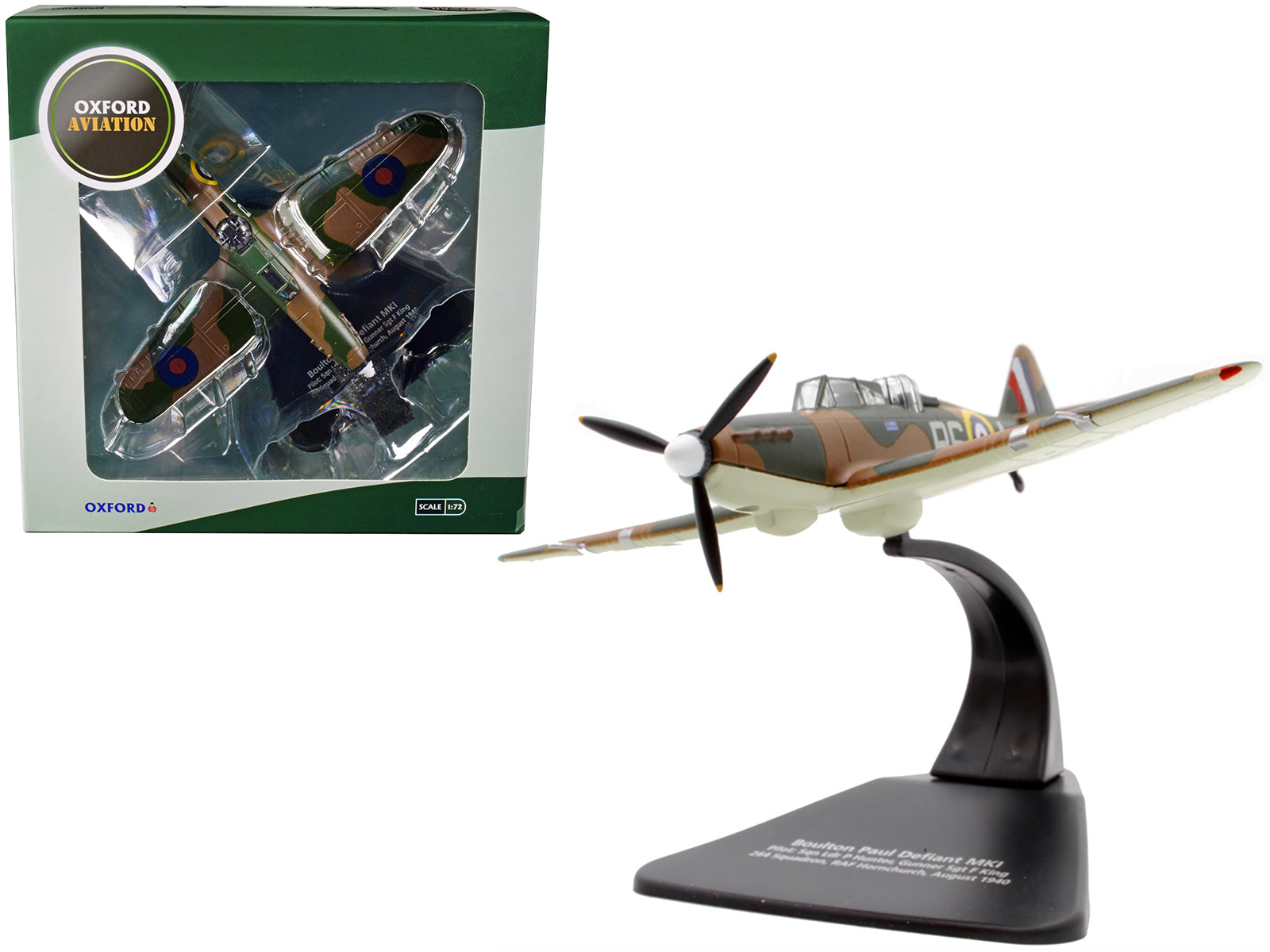 Boulton Paul Defiant MK I Fighter Plane Pilot: Sqn Ldr P Hunter Gunner Sgt F King 264 Squadron RAF Hornchurch (August 1940) "Oxford Aviation" Series 1/72 Diecast Model Airplane by Oxford Diecast-DiecastModeler.com