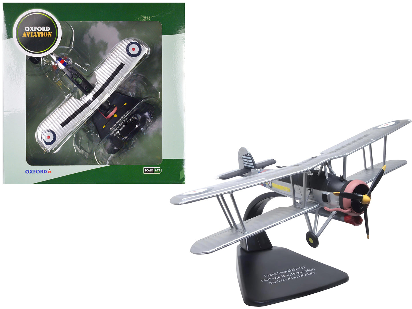 Fairey Swordfish Mk I Bomber Aircraft "FAA Historic Flight RNAS Yeovilton" Royal Navy "Oxford Aviation" Series 1/72 Diecast Model Airplane by Oxford Diecast-DiecastModeler.com