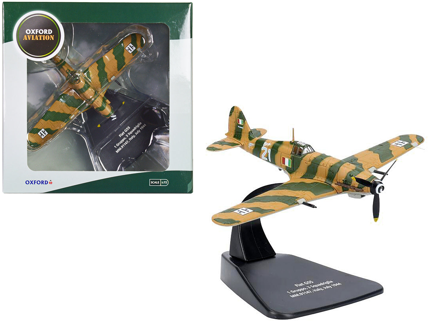 Fiat G55 Centauro Fighter Aircraft "1 Gruppo 3 Squadriglia MM.91147 Italy" (1944) Italian Air Force "Oxford Aviation" Series 1/72 Diecast Model Airplane by Oxford Diecast-DiecastModeler.com
