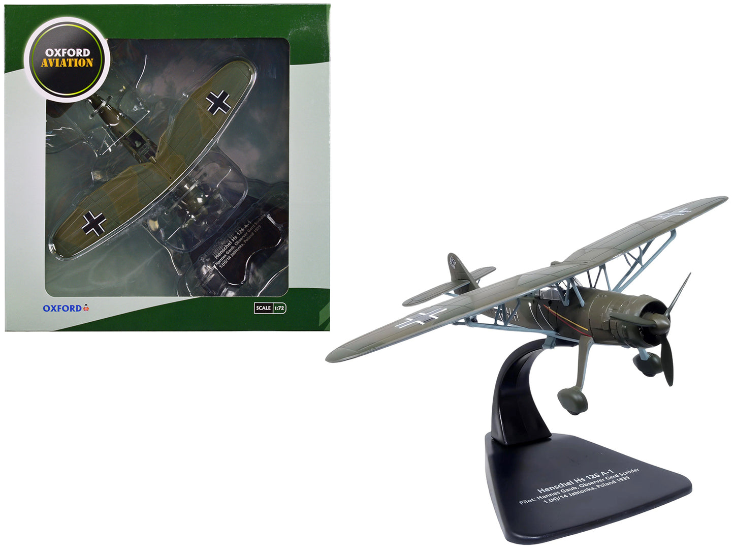 Henschel Hs 126 A-1 Reconnaissance Aircraft "Hannes Gaub Gerd Scroder 1.(H)/14 Invasion of Poland" (1939) German Luftwaffe "Oxford Aviation" Series 1/72 Diecast Model Airplane by Oxford Diecast-DiecastModeler.com
