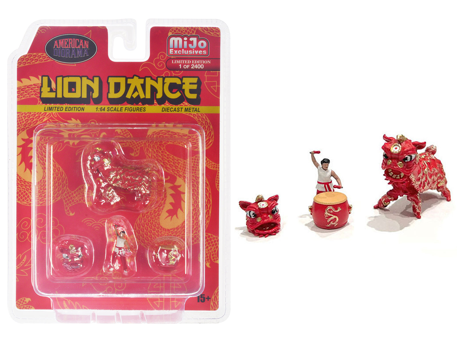 "Lion Dance" 4 piece Diecast Figure Set (1 Figures 1 Lion 2 Accessories) Limited Edition to 2400 pieces Worldwide for 1/64 Scale Models by American Diorama-DiecastModeler.com