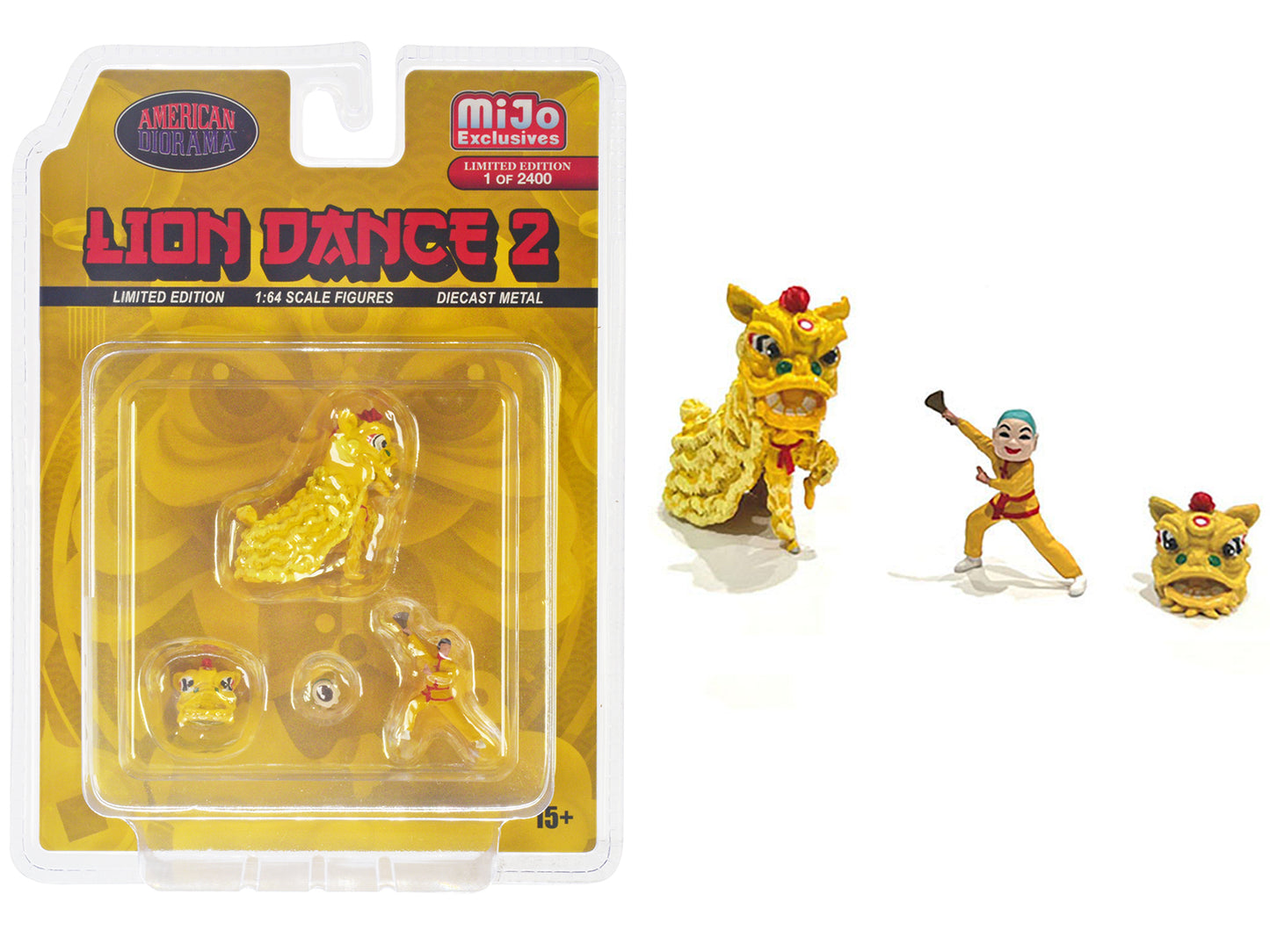 "Lion Dance 2" 4 piece Diecast Figure Set (1 Figures 1 Lion 2 Accessories) Limited Edition to 2400 pieces Worldwide for 1/64 Scale Models by American Diorama-DiecastModeler.com